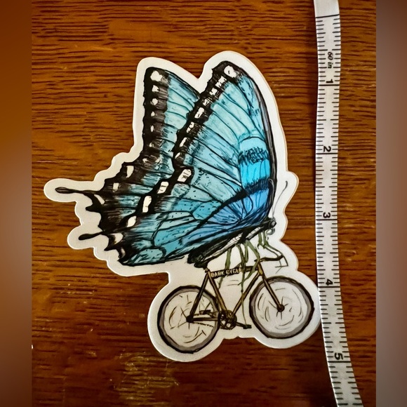 Blue Butterfly on a Bicycle Sticker - Picture 2 of 3